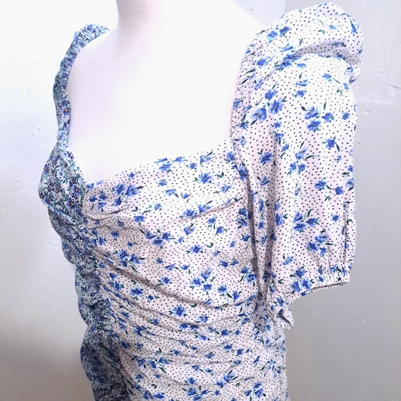 Stradivarius| Floral Ruched Women's mini dress blocked colors - Picture 3 of 9